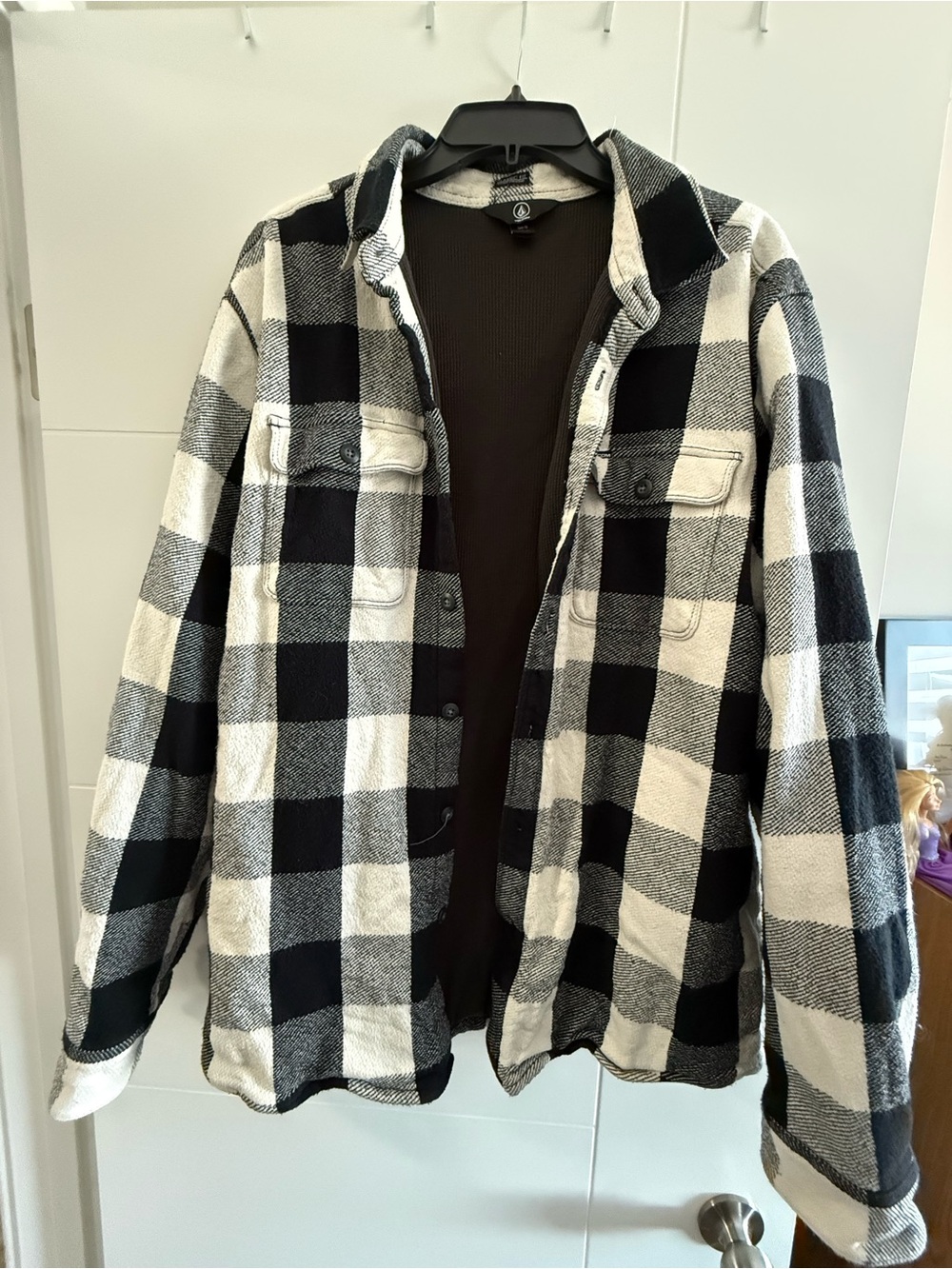 Volcom Black & White Buffalo Plaid Thermal Shacket